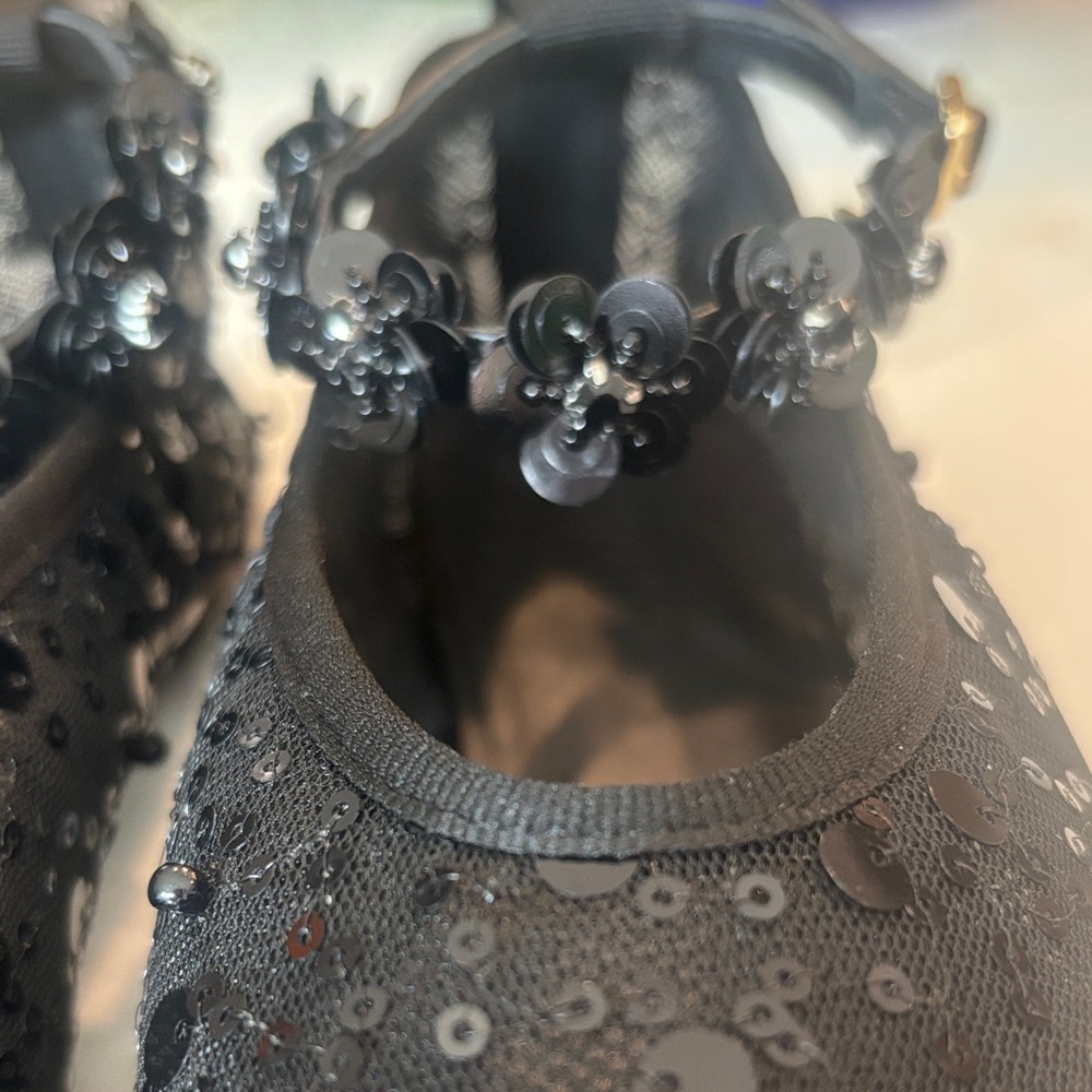 J. Crew Quinn Black Sequin And Mesh Ballet Flats w/Removable Ankle Strap Sz 7.5 - Picture 6 of 12